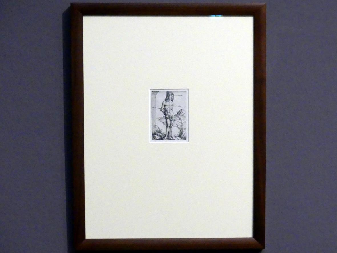 Albrecht Dürer (1490–1526), Der heilige Sebastian an der Säule, Karlsruhe, Staatliche Kunsthalle, Ausstellung "Hans Baldung Grien, heilig | unheilig", Saal 10, um 1499, Bild 2/3