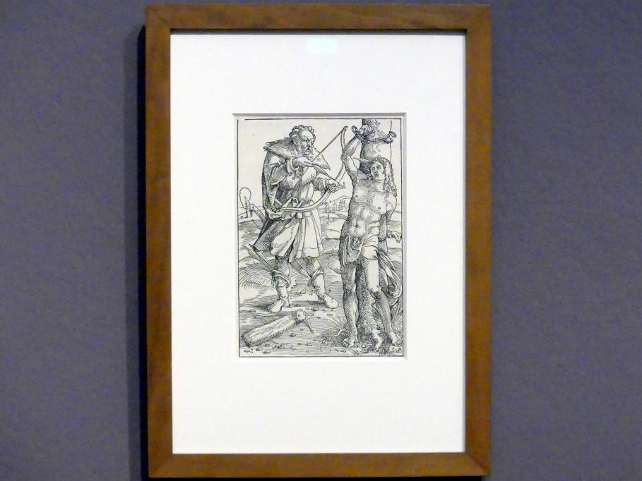 Hans Baldung Grien (1500–1544), Die Marter des heiligen Sebastian, Karlsruhe, Staatliche Kunsthalle, Ausstellung "Hans Baldung Grien, heilig | unheilig", Saal 10, um 1505–1507, Bild 2/3