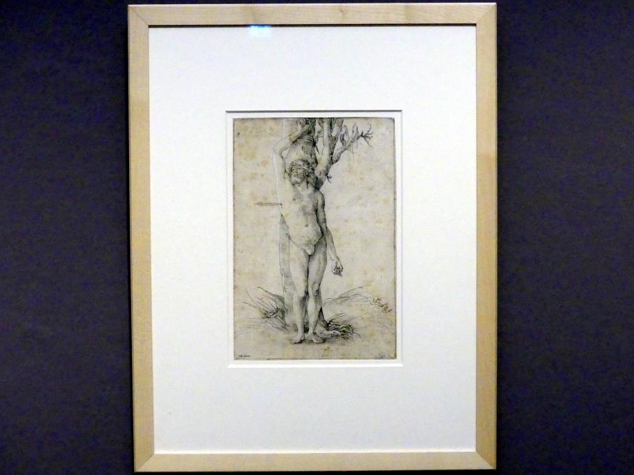 Hans Baldung Grien (1500–1544), Der gemarterte heilige Sebastian, Karlsruhe, Staatliche Kunsthalle, Ausstellung "Hans Baldung Grien, heilig | unheilig", Saal 10, 1510, Bild 2/3