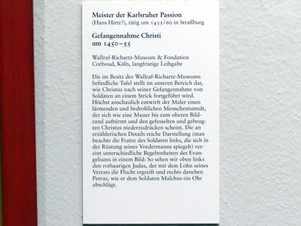 Meister der Karlsruher Passion (1452), Gefangennahme Christi, Karlsruhe, Staatliche Kunsthalle, Saal 16, um 1450–1455, Bild 2/2