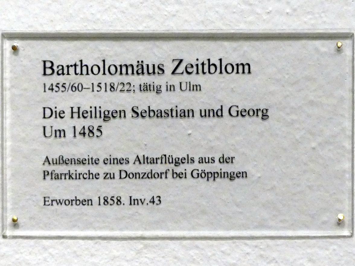 Bartholomäus Zeitblom (1485–1511), Die Heiligen Sebastian und Georg, Donzdorf, Kirche St. Martin, jetzt Karlsruhe, Staatliche Kunsthalle, Saal 16, um 1485, Bild 2/2