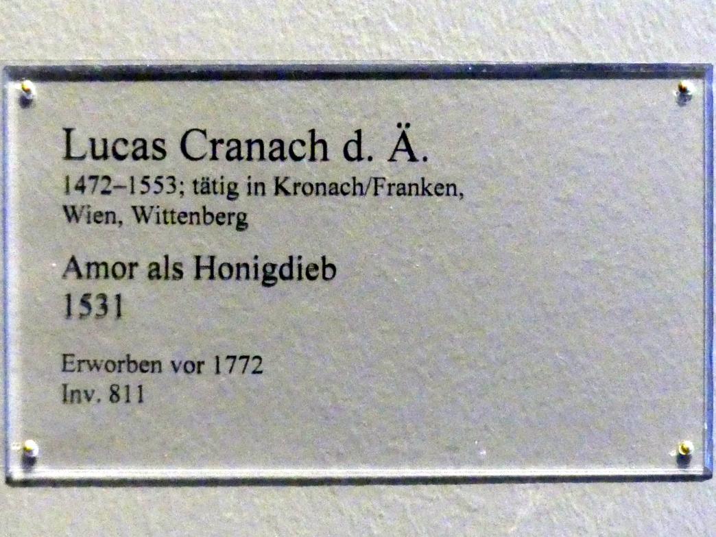 Lucas Cranach der Ältere (1502–1550), Amor als Honigdieb, Karlsruhe, Staatliche Kunsthalle, Saal 18, 1531, Bild 2/2