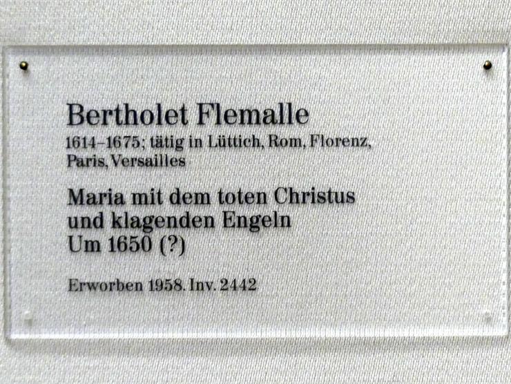 Bertholet Flémal (Flemalle) (1646–1650), Maria mit dem toten Christus und klagenden Engeln, Karlsruhe, Staatliche Kunsthalle, Saal 22, um 1650, Bild 2/2