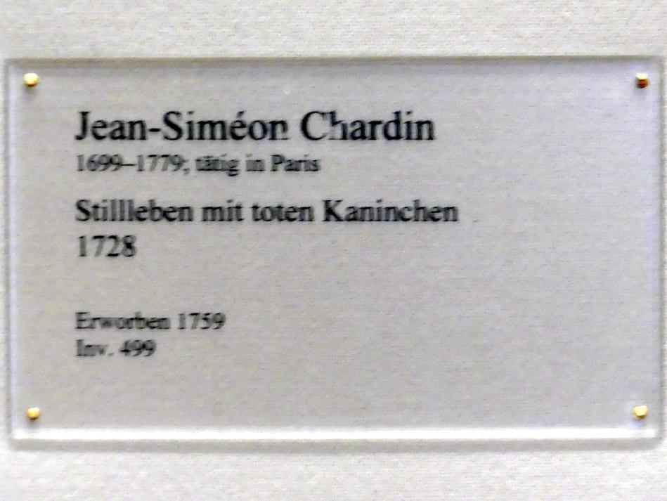 Jean Siméon Chardin (1725–1768), Stillleben mit toten Kaninchen, Karlsruhe, Staatliche Kunsthalle, Saal 23, 1728, Bild 2/2