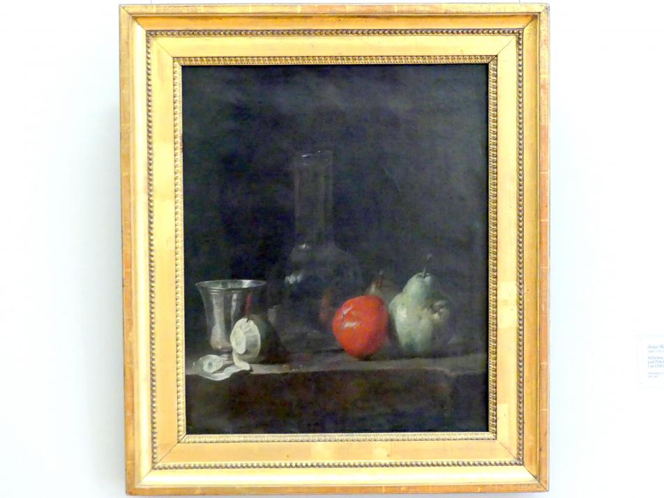 Jean Siméon Chardin (1728–1762): Stillleben mit Glasflasche und Früchten, um 1760