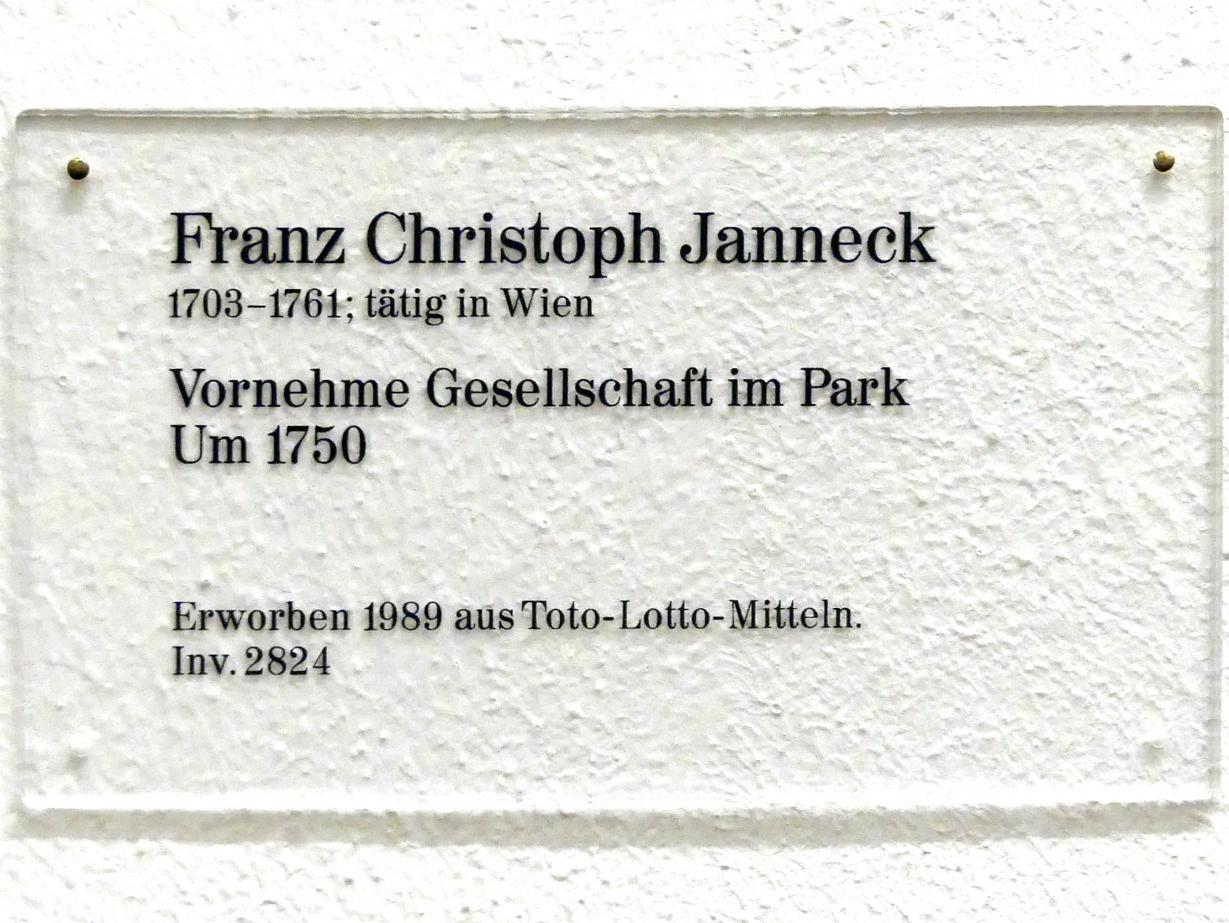 Franz Christoph Janneck (1731–1750), Vornehme Gesellschaft im Park, Karlsruhe, Staatliche Kunsthalle, Saal 33, um 1750, Bild 2/2