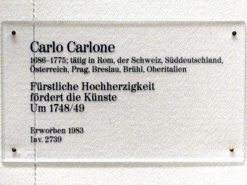 Carlo Innocenzo Carlone (1728–1772), Fürstliche Hochherzigkeit fördert die Künste, Karlsruhe, Staatliche Kunsthalle, Saal 33, um 1748–1749, Bild 2/2