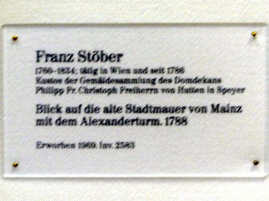 Franz Stöber (1788), Blick auf die alte Stadtmauer von Mainz mit dem Alexanderturm, Karlsruhe, Staatliche Kunsthalle, Saal 34, 1788, Bild 2/2