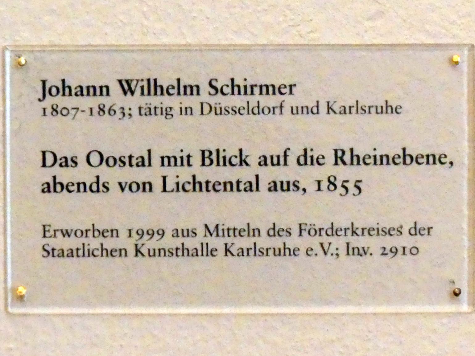 Johann Wilhelm Schirmer (1830–1860), Das Oostal mit Blick auf die Rheinebene, abends von Lichtental aus, Karlsruhe, Staatliche Kunsthalle, Saal 63, 1855, Bild 2/2