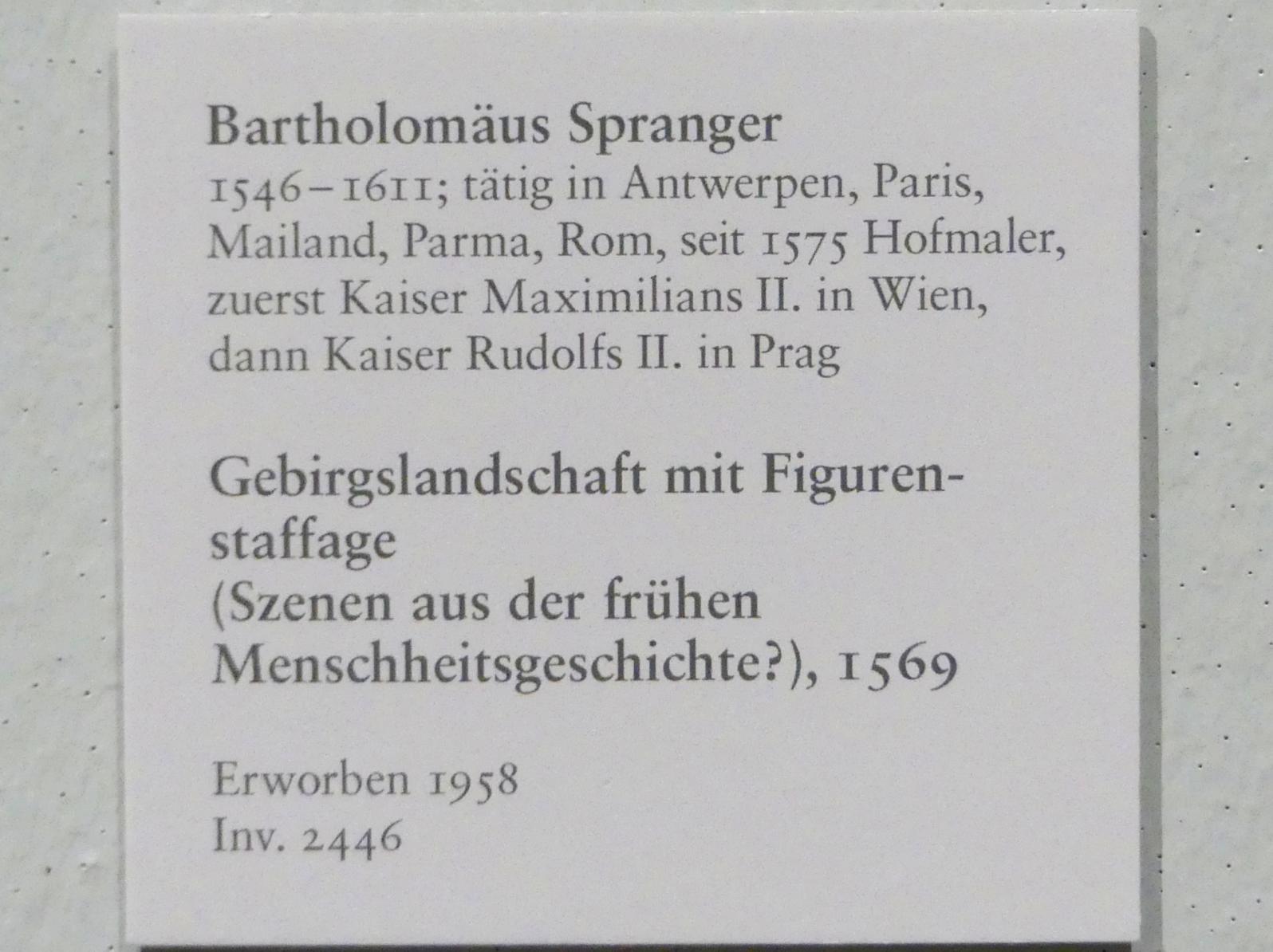 Bartholomäus Spranger (1569–1610), Gebirgslandschaft mit Figurenstaffage (Szenen aus der frühen Menschheitsgeschichte ?), Karlsruhe, Staatliche Kunsthalle, Saal 69, 1569, Bild 2/2