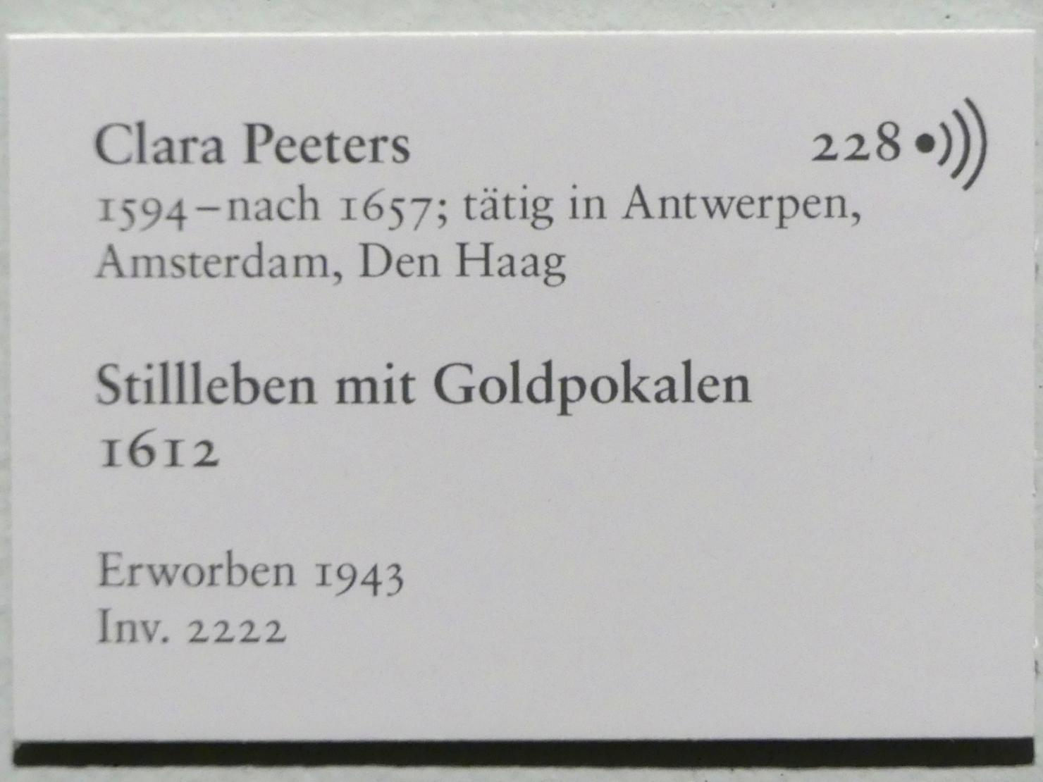 Clara Peeters (1612), Stillleben mit Goldpokalen, Karlsruhe, Staatliche Kunsthalle, Saal 71, 1612, Bild 2/2