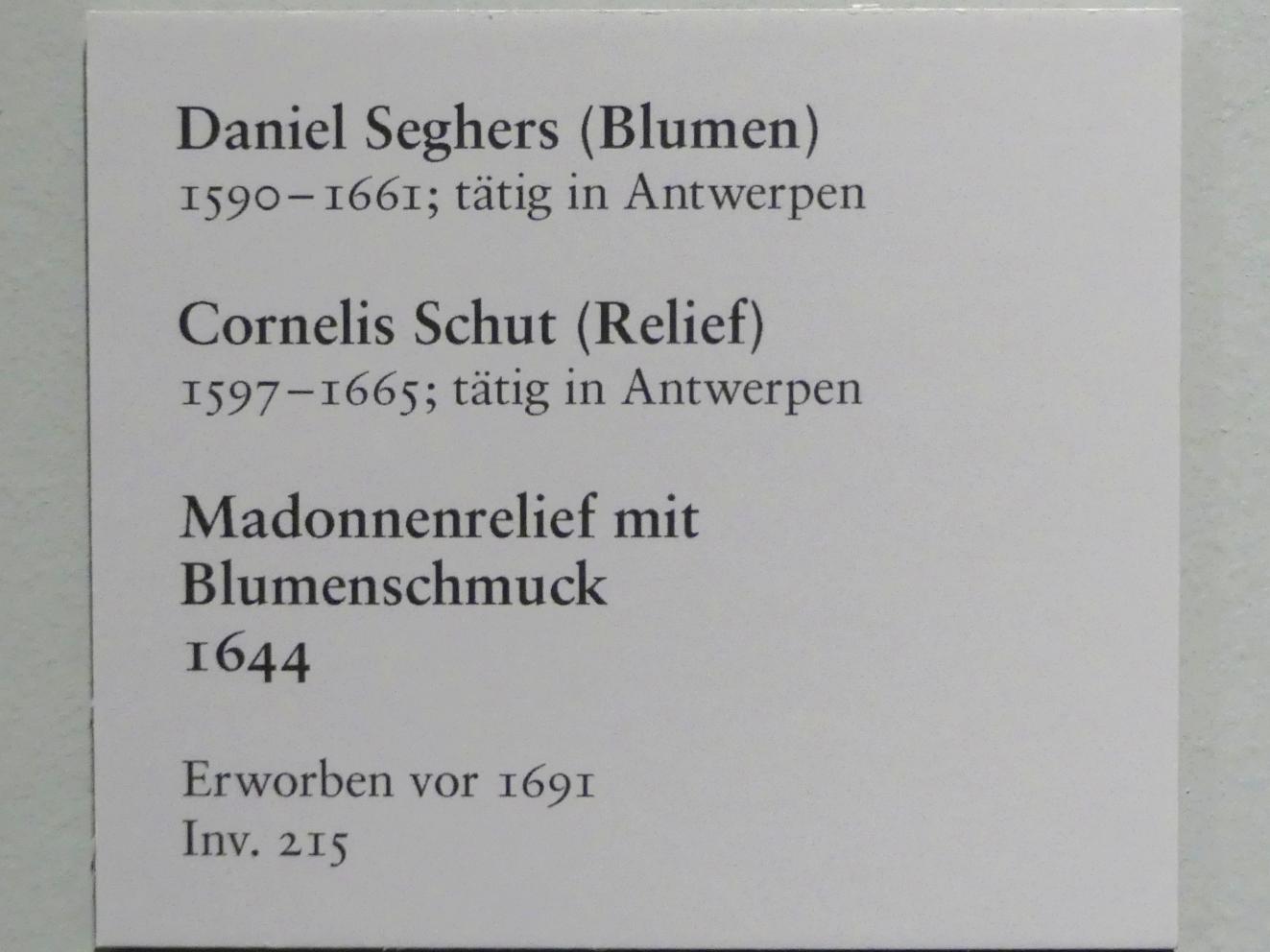 Daniel Seghers (1626–1645), Madonnenrelief mit Blumenschmuck, Karlsruhe, Staatliche Kunsthalle, Saal 71, 1644, Bild 2/2