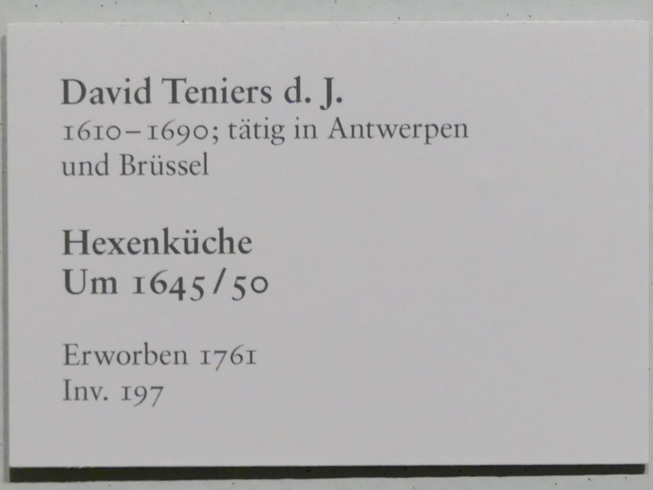 David Teniers der Jüngere (1633–1682), Hexenküche, Karlsruhe, Staatliche Kunsthalle, Saal 72, um 1645–1650, Bild 2/2