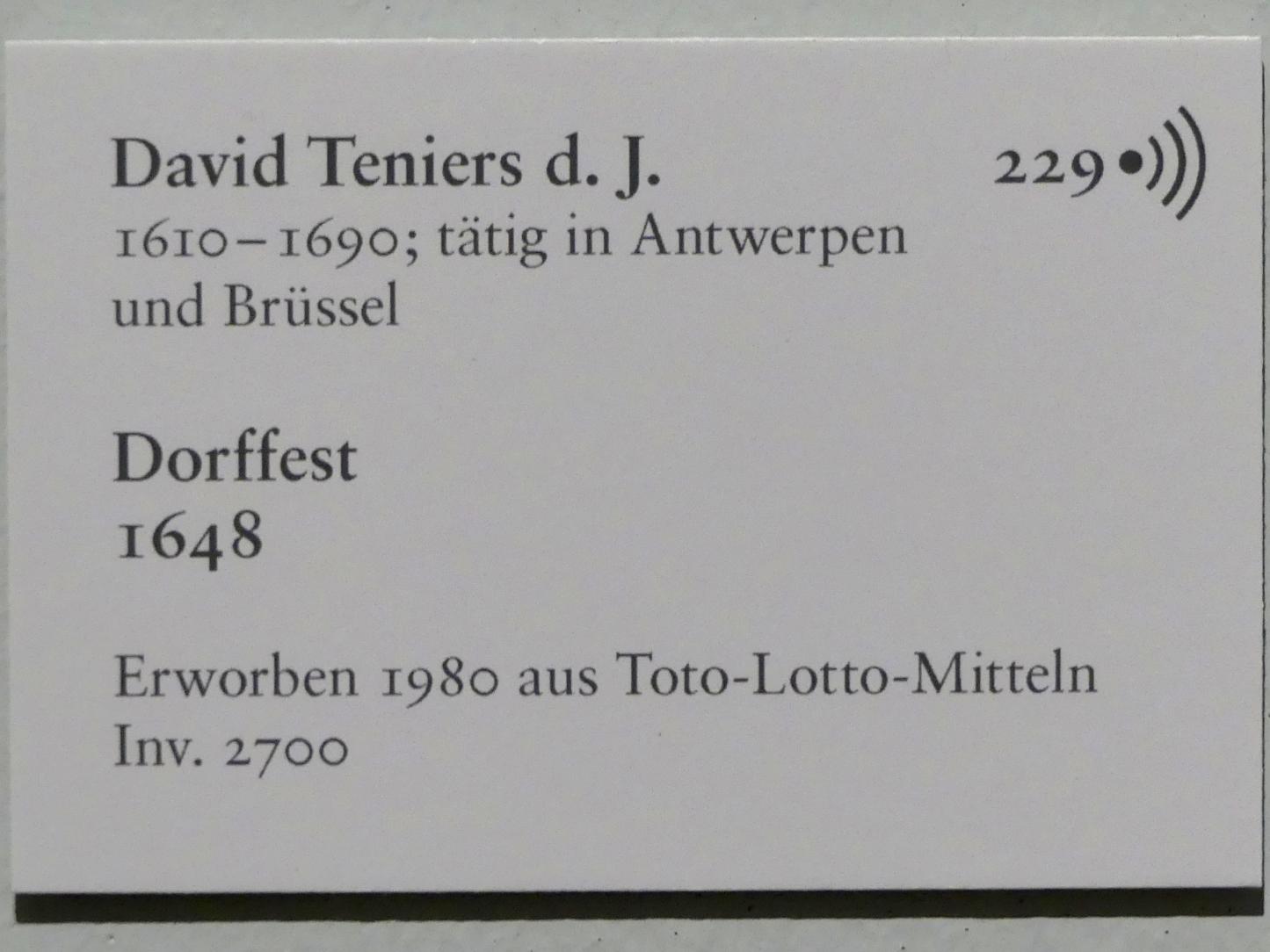 David Teniers der Jüngere (1633–1682), Dorffest, Karlsruhe, Staatliche Kunsthalle, Saal 72, 1648, Bild 2/2