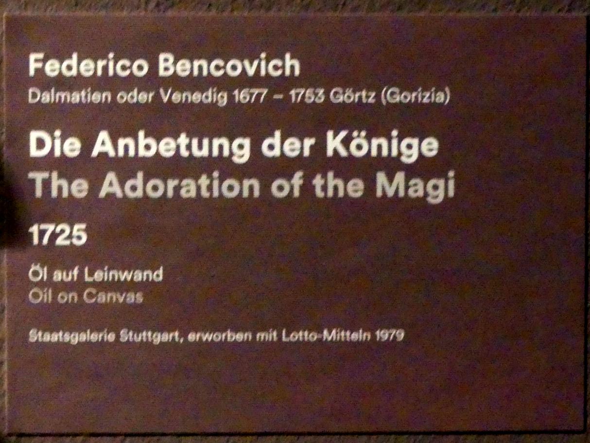 Federico Bencovich (1725–1732), Die Anbetung der Könige, Stuttgart, Staatsgalerie, Ausstellung "Tiepolo"  vom 11.10.2019 - 02.02.2020, Saal 1: Frühe Werke in Venedig und Umgebung, 1725, Bild 2/2