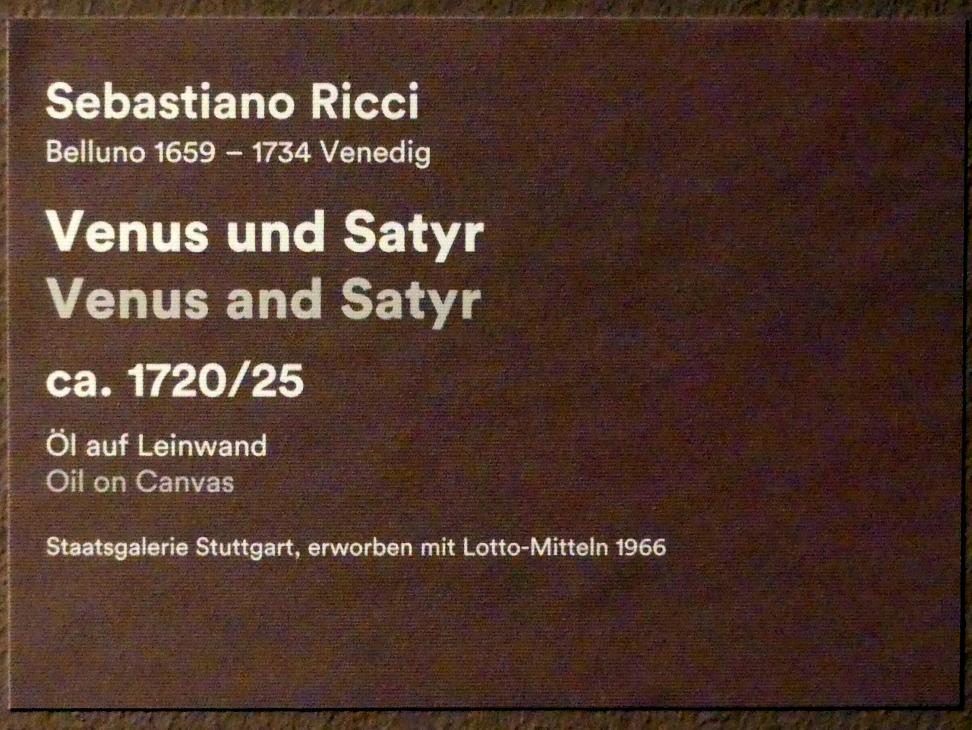 Sebastiano Ricci (1692–1733), Venus und Satyr, Stuttgart, Staatsgalerie, Ausstellung "Tiepolo"  vom 11.10.2019 - 02.02.2020, Saal 2: Porträt, Mythen und biblische Historie, um 1720–1725, Bild 2/2