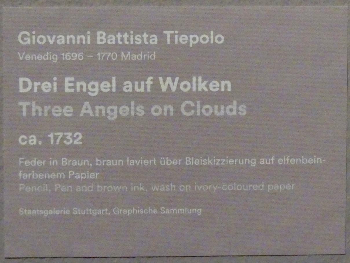 Giovanni Battista Tiepolo (1715–1785), Drei Engel auf Wolken, Stuttgart, Staatsgalerie, Ausstellung "Tiepolo"  vom 11.10.2019 - 02.02.2020, Saal 3: Religiöse Bilder, um 1732, Bild 3/3