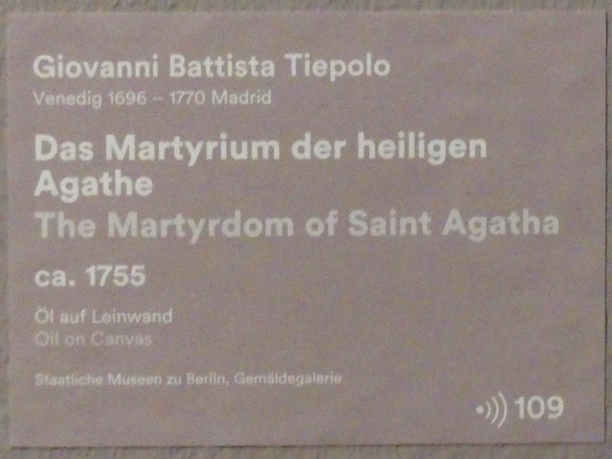 Giovanni Battista Tiepolo (1715–1785), Das Martyrium der heiligen Agathe, Stuttgart, Staatsgalerie, Ausstellung "Tiepolo"  vom 11.10.2019 - 02.02.2020, Saal 3: Religiöse Bilder, um 1755, Bild 4/4
