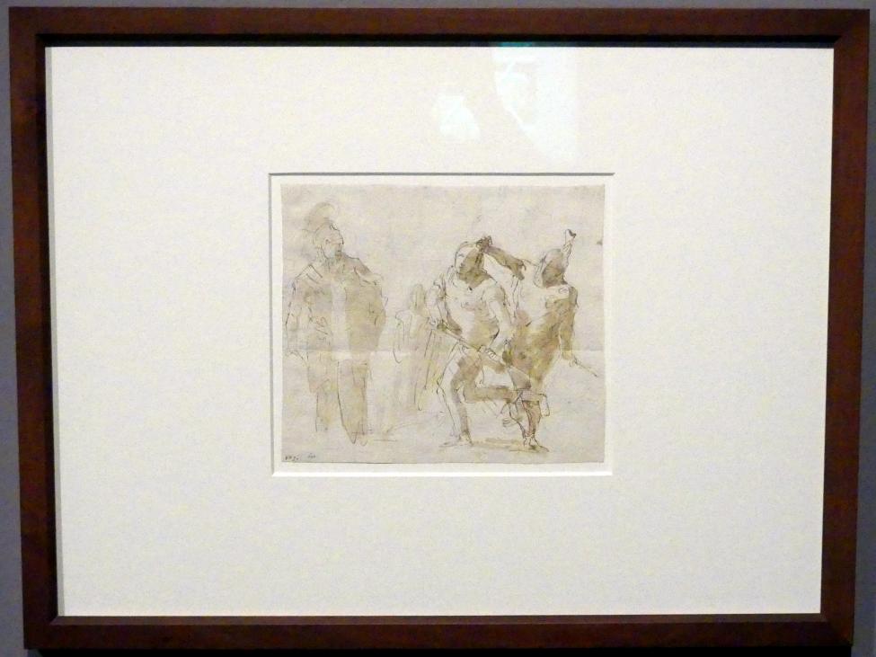 Giovanni Battista Tiepolo (1715–1785), Athena hält Achill zurück, Agamemnon zu töten, Stuttgart, Staatsgalerie, Ausstellung "Tiepolo"  vom 11.10.2019 - 02.02.2020, Saal 5: Zeichnungen und Modelli, 1756–1757, Bild 2/3