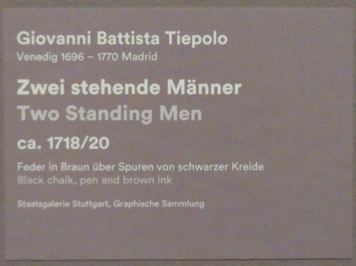 Giovanni Battista Tiepolo (1715–1785), Zwei stehende Männer, Stuttgart, Staatsgalerie, Ausstellung "Tiepolo"  vom 11.10.2019 - 02.02.2020, Saal 5: Zeichnungen und Modelli, um 1718–1720, Bild 3/3