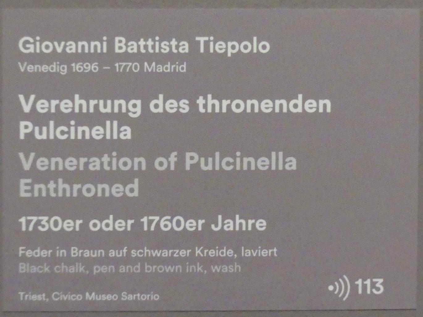 Giovanni Battista Tiepolo (1715–1785), Verehrung des thronenden Pulcinella, Stuttgart, Staatsgalerie, Ausstellung "Tiepolo"  vom 11.10.2019 - 02.02.2020, Saal 6: Karikaturen, Capricci und Scherzi, Undatiert, Bild 3/3