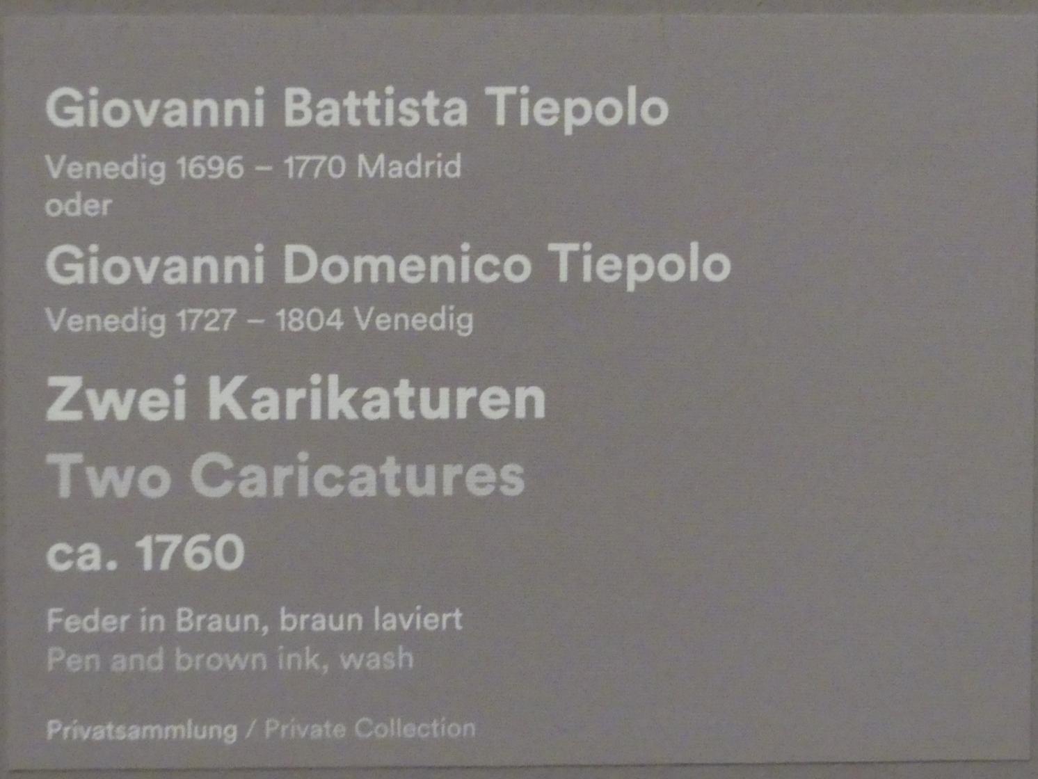 Giovanni Battista Tiepolo (1715–1785), Zwei Karikaturen, Stuttgart, Staatsgalerie, Ausstellung "Tiepolo"  vom 11.10.2019 - 02.02.2020, Saal 6: Karikaturen, Capricci und Scherzi, um 1760, Bild 3/3