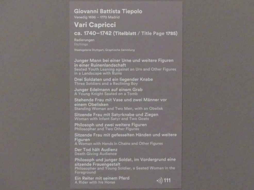 Giovanni Battista Tiepolo (1715–1785), Drei Soldaten und ein liegender Knabe, Stuttgart, Staatsgalerie, Ausstellung "Tiepolo"  vom 11.10.2019 - 02.02.2020, Saal 6: Karikaturen, Capricci und Scherzi, um 1740–1742, Bild 3/3