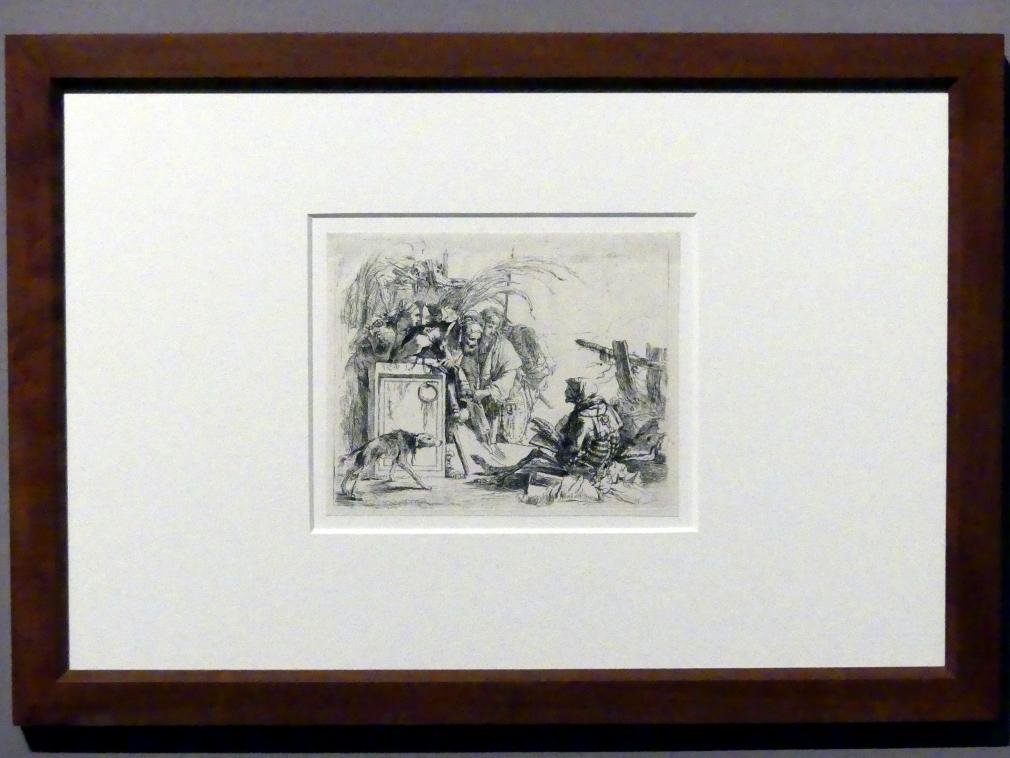 Giovanni Battista Tiepolo (1715–1785), Der Tod hält Audienz, Stuttgart, Staatsgalerie, Ausstellung "Tiepolo"  vom 11.10.2019 - 02.02.2020, Saal 6: Karikaturen, Capricci und Scherzi, um 1740–1742, Bild 2/3
