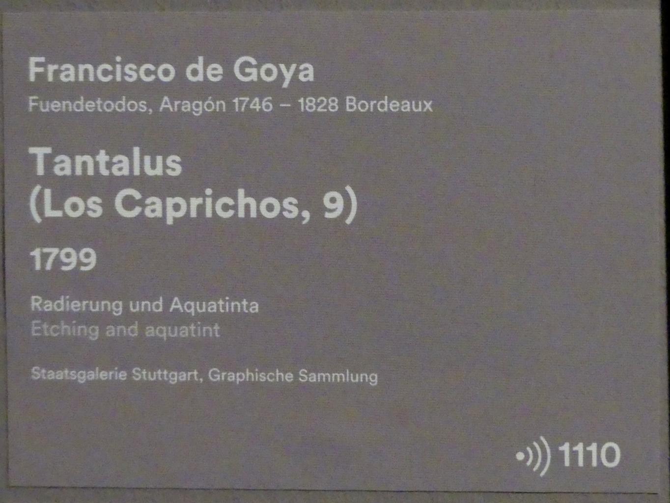 Francisco de Goya (Francisco José de Goya y Lucientes) (1779–1820), Tantalus (Los Caprichos, 9), Stuttgart, Staatsgalerie, Ausstellung "Tiepolo"  vom 11.10.2019 - 02.02.2020, Saal 6: Karikaturen, Capricci und Scherzi, 1799, Bild 3/3