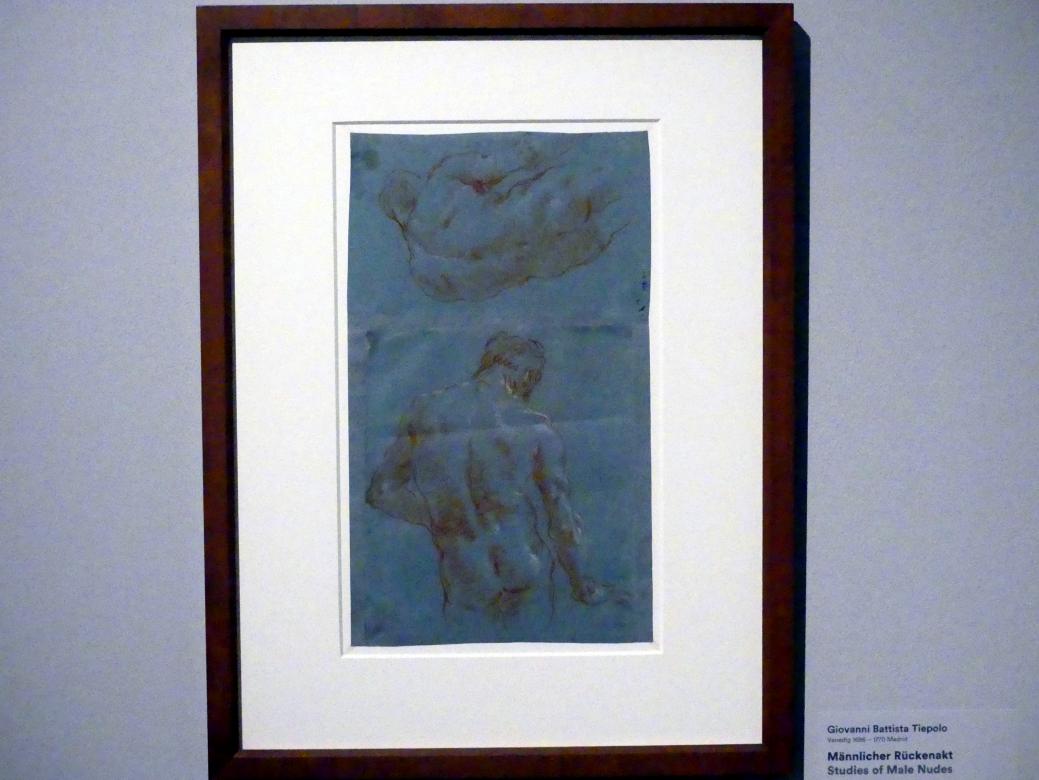 Giovanni Battista Tiepolo (1715–1785), Männlicher Rückenakt, Stuttgart, Staatsgalerie, Ausstellung "Tiepolo"  vom 11.10.2019 - 02.02.2020, Saal 7: Aktstudien, 1752, Bild 2/3