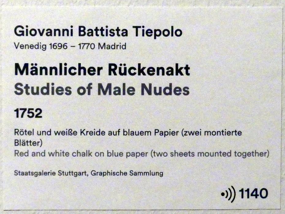 Giovanni Battista Tiepolo (1715–1785), Männlicher Rückenakt, Stuttgart, Staatsgalerie, Ausstellung "Tiepolo"  vom 11.10.2019 - 02.02.2020, Saal 7: Aktstudien, 1752, Bild 3/3