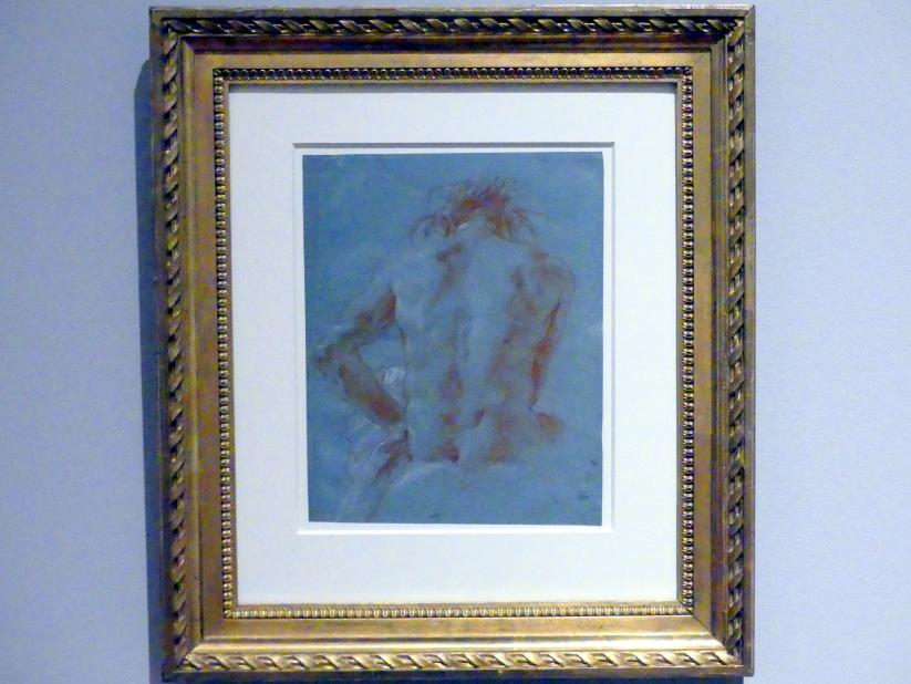 Giovanni Battista Tiepolo (1715–1785), Rückenakt eines sitzenden Mannes mit Schilfkranz im Haar, Stuttgart, Staatsgalerie, Ausstellung "Tiepolo"  vom 11.10.2019 - 02.02.2020, Saal 7: Aktstudien, 1751, Bild 2/3