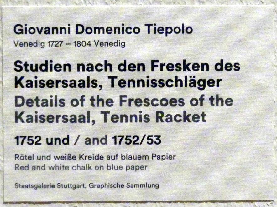 Giovanni Domenico Tiepolo (1743–1785), Studien nach den Fresken des Kaisersaals, Tennisschläger, Stuttgart, Staatsgalerie, Ausstellung "Tiepolo"  vom 11.10.2019 - 02.02.2020, Saal 8: Die Würzburger Residenz, 1752–1753, Bild 3/3