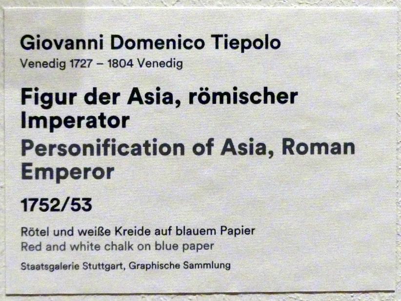Giovanni Domenico Tiepolo (1743–1785), Figur der Asia, römischer Imperator, Stuttgart, Staatsgalerie, Ausstellung "Tiepolo"  vom 11.10.2019 - 02.02.2020, Saal 8: Die Würzburger Residenz, 1752–1753, Bild 3/3