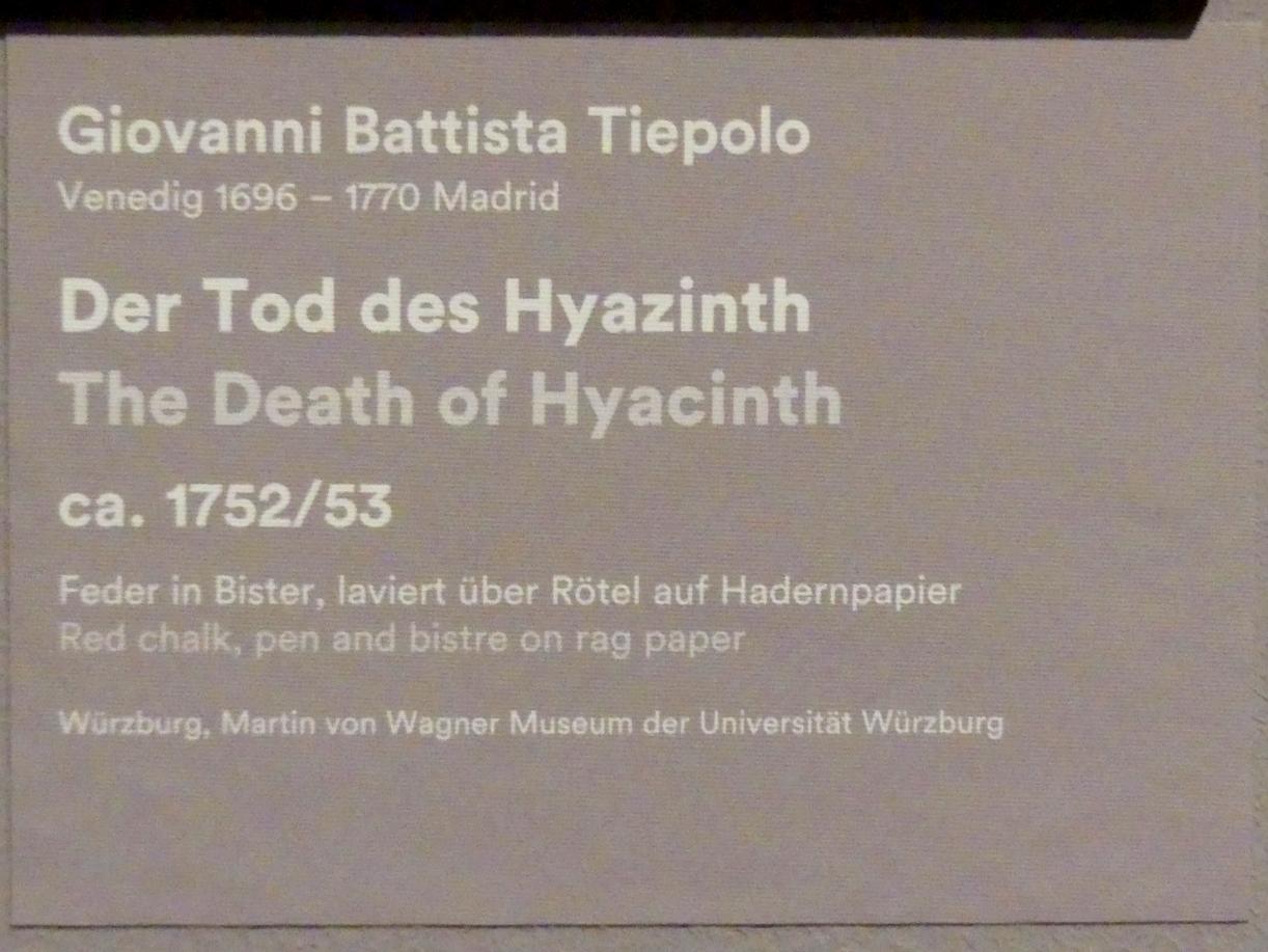 Giovanni Battista Tiepolo (1715–1785), Der Tod des Hyazinth, Stuttgart, Staatsgalerie, Ausstellung "Tiepolo"  vom 11.10.2019 - 02.02.2020, Saal 9: Weitere Arbeiten in Würzburg, um 1752–1753, Bild 3/3