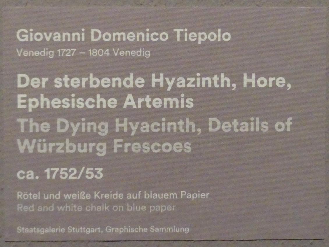 Giovanni Domenico Tiepolo (1743–1785), Der sterbende Hyazinth, Hore, Ephesische Artemis, Stuttgart, Staatsgalerie, Ausstellung "Tiepolo"  vom 11.10.2019 - 02.02.2020, Saal 9: Weitere Arbeiten in Würzburg, um 1752–1753, Bild 3/3