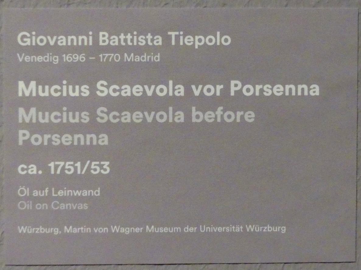 Giovanni Battista Tiepolo (1715–1785), Mucius Scaevola vor Porsenna, Stuttgart, Staatsgalerie, Ausstellung "Tiepolo"  vom 11.10.2019 - 02.02.2020, Saal 9: Weitere Arbeiten in Würzburg, um 1751–1753, Bild 2/2
