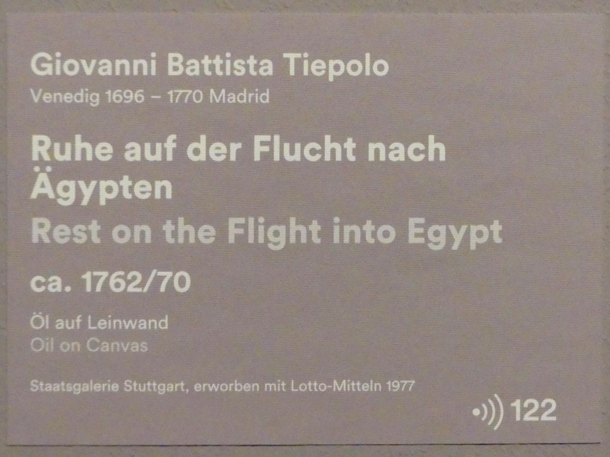 Giovanni Battista Tiepolo (1715–1785), Ruhe auf der Flucht nach Ägypten, Stuttgart, Staatsgalerie, Ausstellung "Tiepolo"  vom 11.10.2019 - 02.02.2020, Saal 10: Späte Werke, um 1762–1770, Bild 2/2