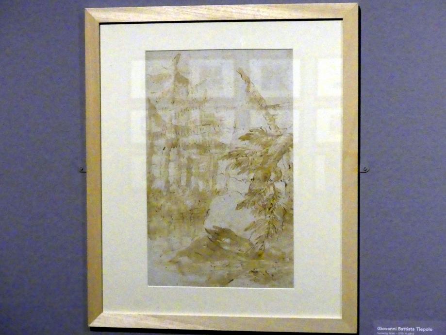 Giovanni Battista Tiepolo (1715–1785), Landschaft mit Bäumen an einem Bach, Stuttgart, Staatsgalerie, Ausstellung "Tiepolo"  vom 11.10.2019 - 02.02.2020, Saal 10: Späte Werke, um 1735–1740, Bild 2/3
