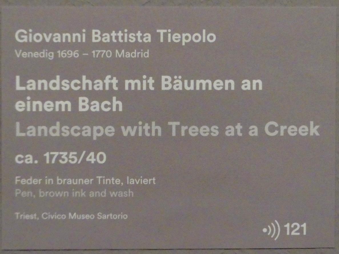 Giovanni Battista Tiepolo (1715–1785), Landschaft mit Bäumen an einem Bach, Stuttgart, Staatsgalerie, Ausstellung "Tiepolo"  vom 11.10.2019 - 02.02.2020, Saal 10: Späte Werke, um 1735–1740, Bild 3/3