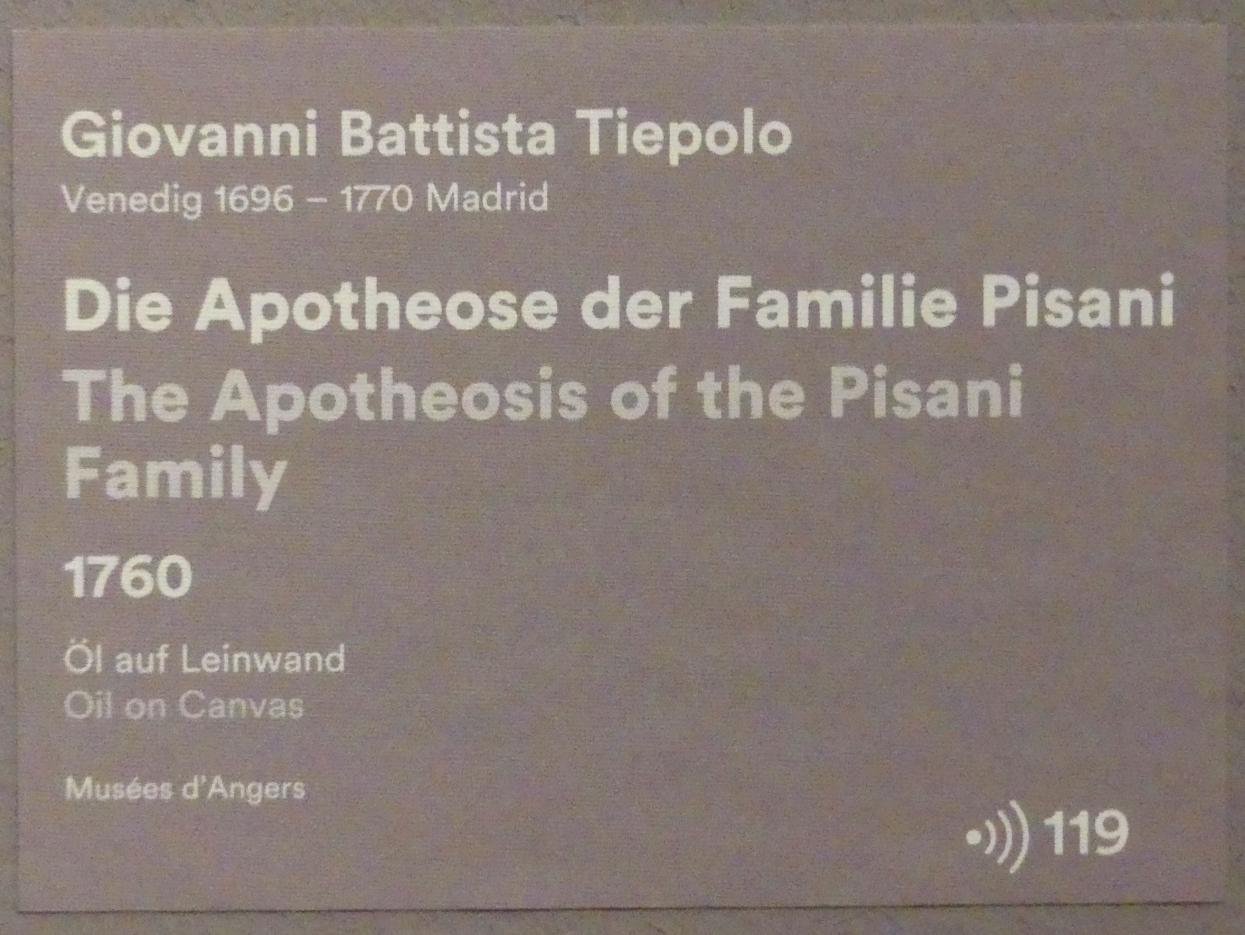 Giovanni Battista Tiepolo (1715–1785), Die Apotheose der Familie Pisani, Stuttgart, Staatsgalerie, Ausstellung "Tiepolo"  vom 11.10.2019 - 02.02.2020, Saal 10: Späte Werke, 1760, Bild 2/3