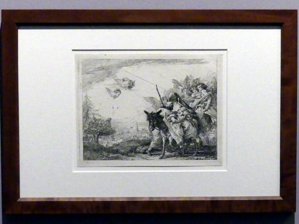 Giovanni Domenico Tiepolo (1743–1785), Die Heilige Familie in Sichtweite einer Stadt, Stuttgart, Staatsgalerie, Ausstellung "Tiepolo"  vom 11.10.2019 - 02.02.2020, Saal 10: Späte Werke, 1753, Bild 2/3