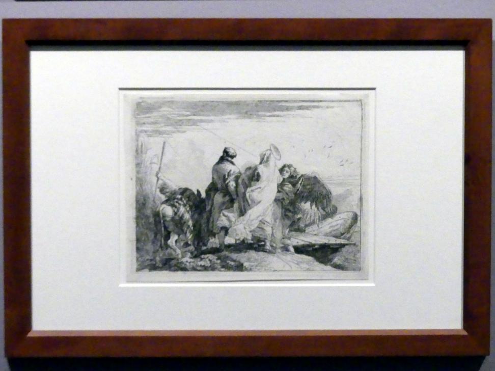 Giovanni Domenico Tiepolo (1743–1785), Die Überfahrt - Die Heilige Familie besteigt den Kahn, Stuttgart, Staatsgalerie, Ausstellung "Tiepolo"  vom 11.10.2019 - 02.02.2020, Saal 10: Späte Werke, 1753, Bild 2/3