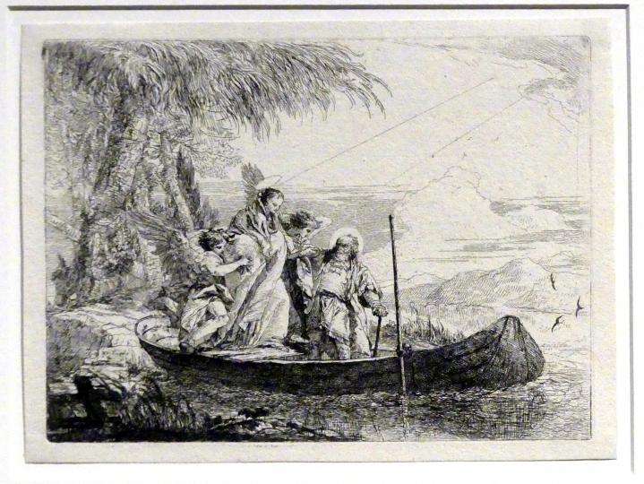 Giovanni Domenico Tiepolo (1743–1765): Die Überfahrt - Maria besteigt den Kahn, von Engeln gestützt, 1753