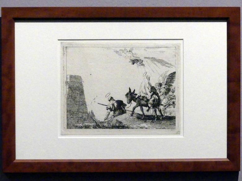 Giovanni Domenico Tiepolo (1743–1785), Die Heilige Familie auf einer Anhöhe vor einem Obeliskenstumpf, Stuttgart, Staatsgalerie, Ausstellung "Tiepolo"  vom 11.10.2019 - 02.02.2020, Saal 10: Späte Werke, 1753, Bild 2/3