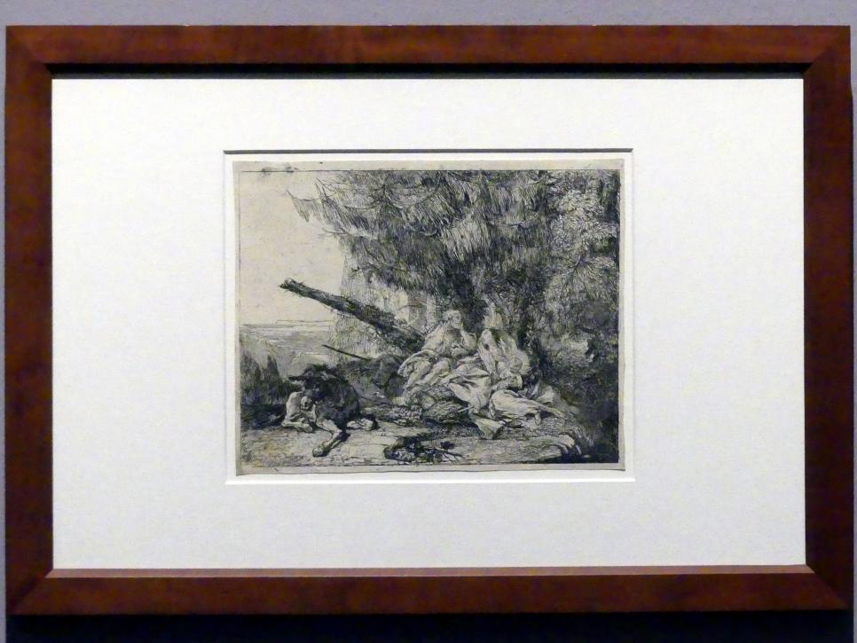 Giovanni Domenico Tiepolo (1743–1785), Die Rast an der Quelle, Stuttgart, Staatsgalerie, Ausstellung "Tiepolo"  vom 11.10.2019 - 02.02.2020, Saal 10: Späte Werke, 1753, Bild 2/3