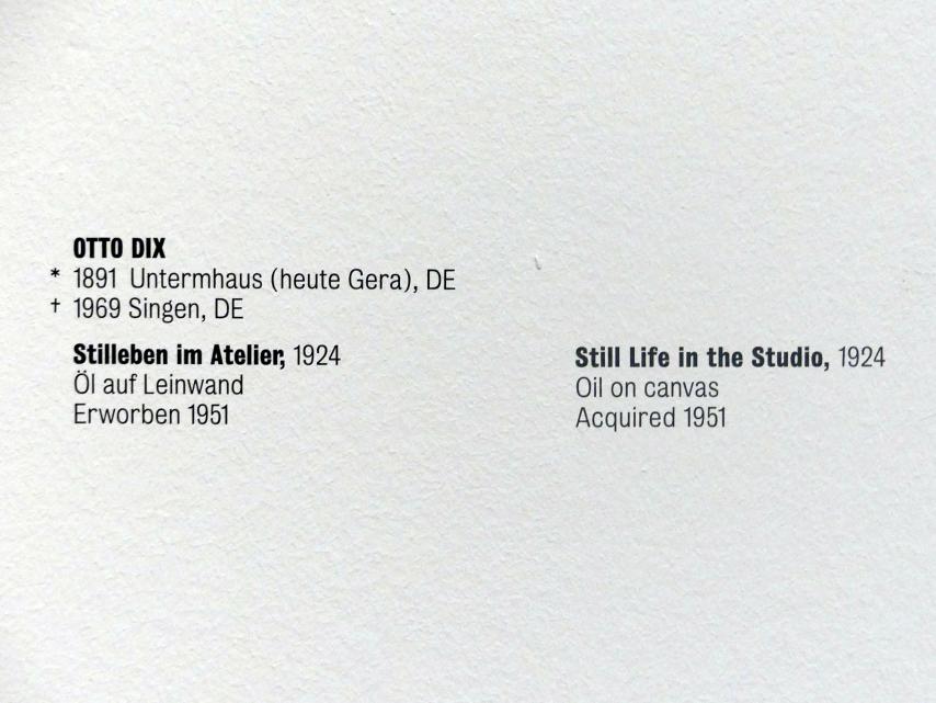 Otto Dix (1913–1949), Stillleben im Atelier, Stuttgart, Kunstmuseum, Saal 3, 1924, Bild 2/2