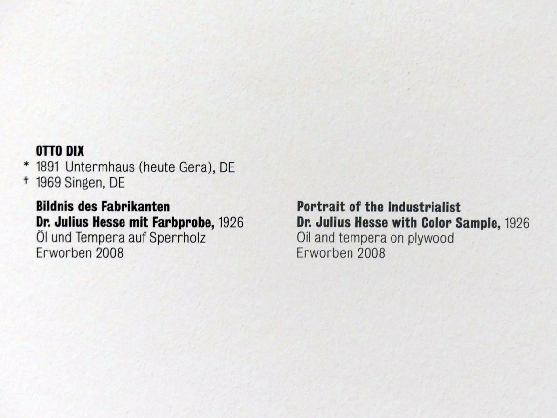 Otto Dix (1913–1949), Bildnis des Fabrikanten Dr. Julius Hesse mit Farbprobe, Stuttgart, Kunstmuseum, Saal 2, 1926, Bild 2/2