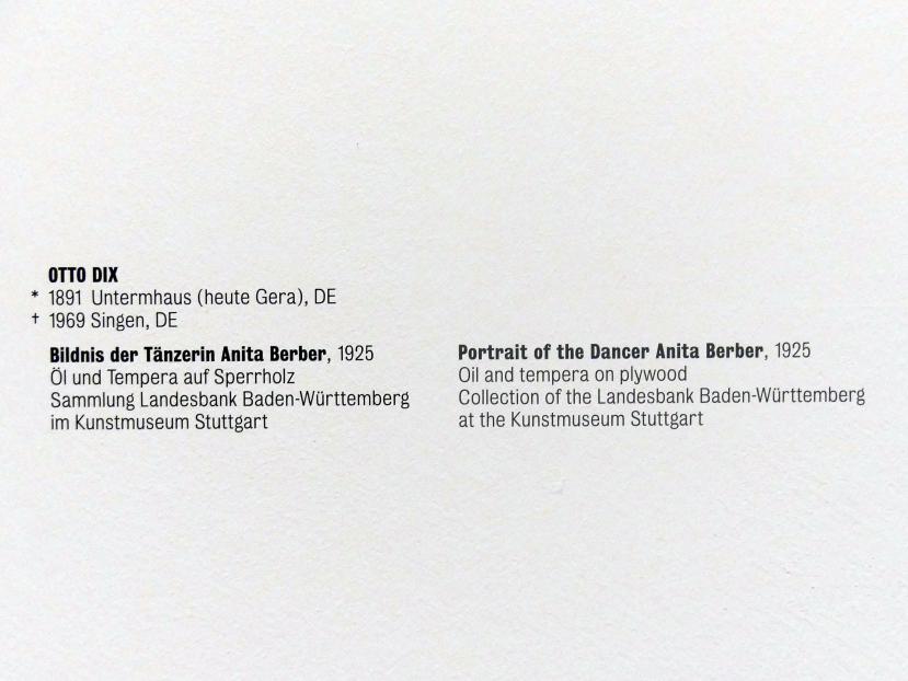 Otto Dix (1913–1949), Bildnis der Tänzerin Anita Berber, Stuttgart, Kunstmuseum, Saal 2, 1925, Bild 2/2