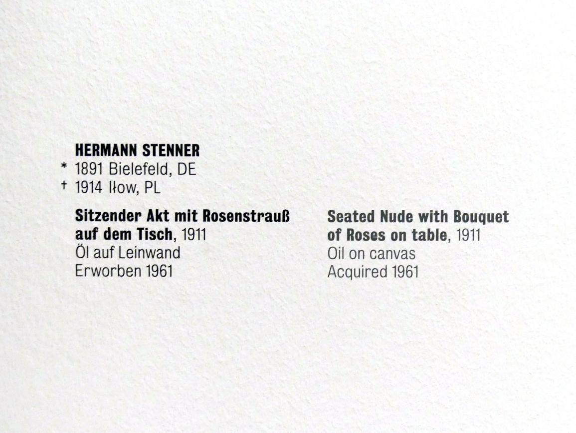 Hermann Stenner (1911–1913), Sitzender Akt mit Rosenstrauß auf dem Tisch, Stuttgart, Kunstmuseum, Saal 6, 1911, Bild 2/2